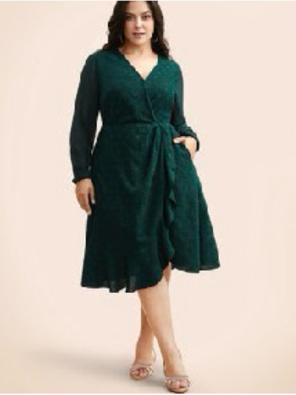 BloomChic Emerald Green Textured Wrap Ruffle Trim Dress (US 22/US 24/3X)